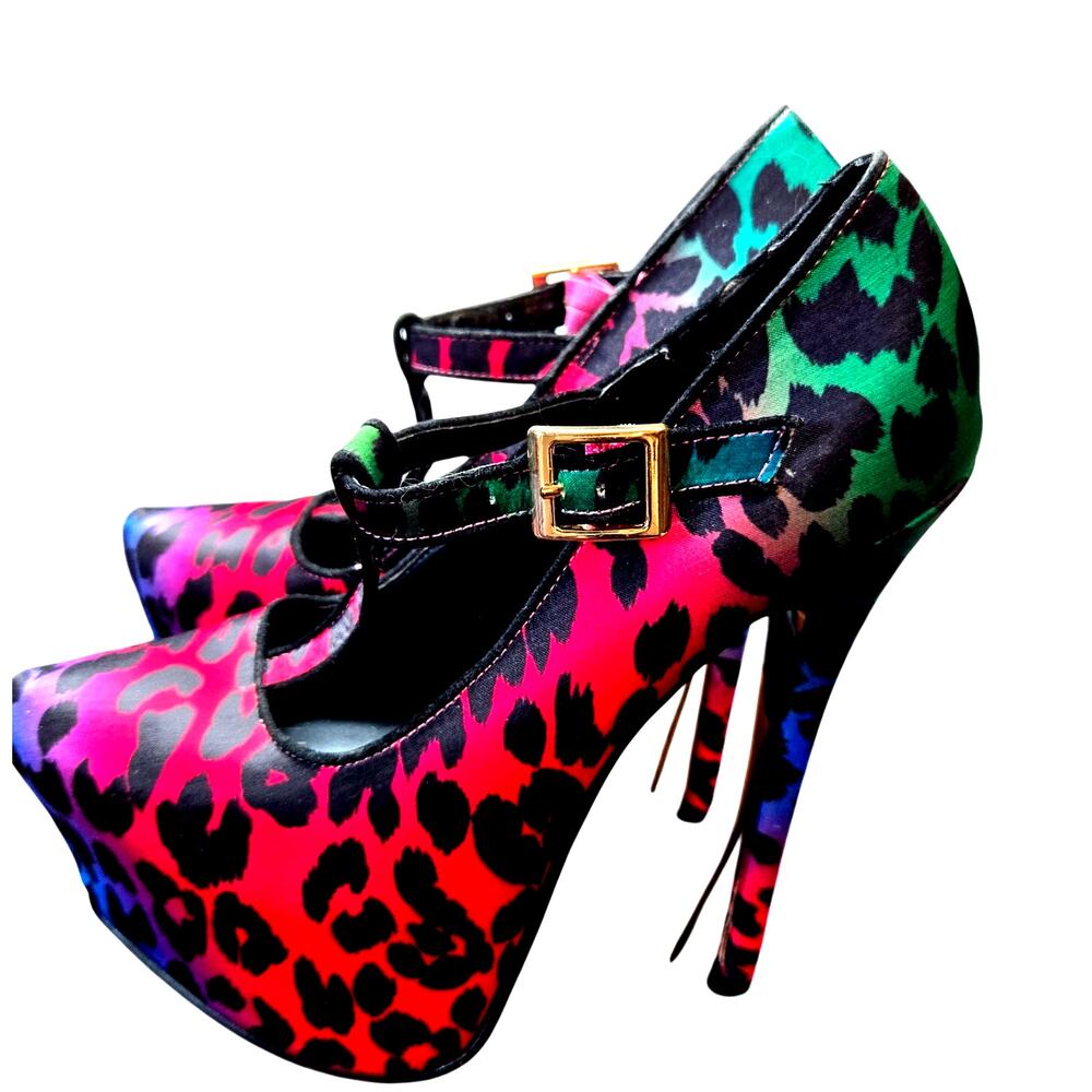 Alba 7 Women's Pink Green Leopard High Heel Platform Pump Shoe